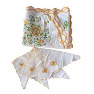 Handmade embroidered tablecloth rectangle rounded edges sunflowers cottagecore